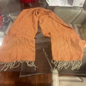 Softer than Cashmere burnt orange with gray fringe scarf